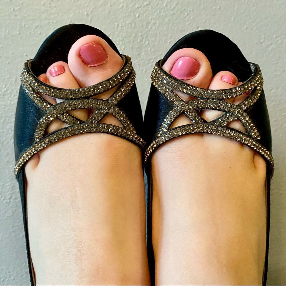 Open Toe Silver Rhinestone Formal Heels - Picture 2 of 3